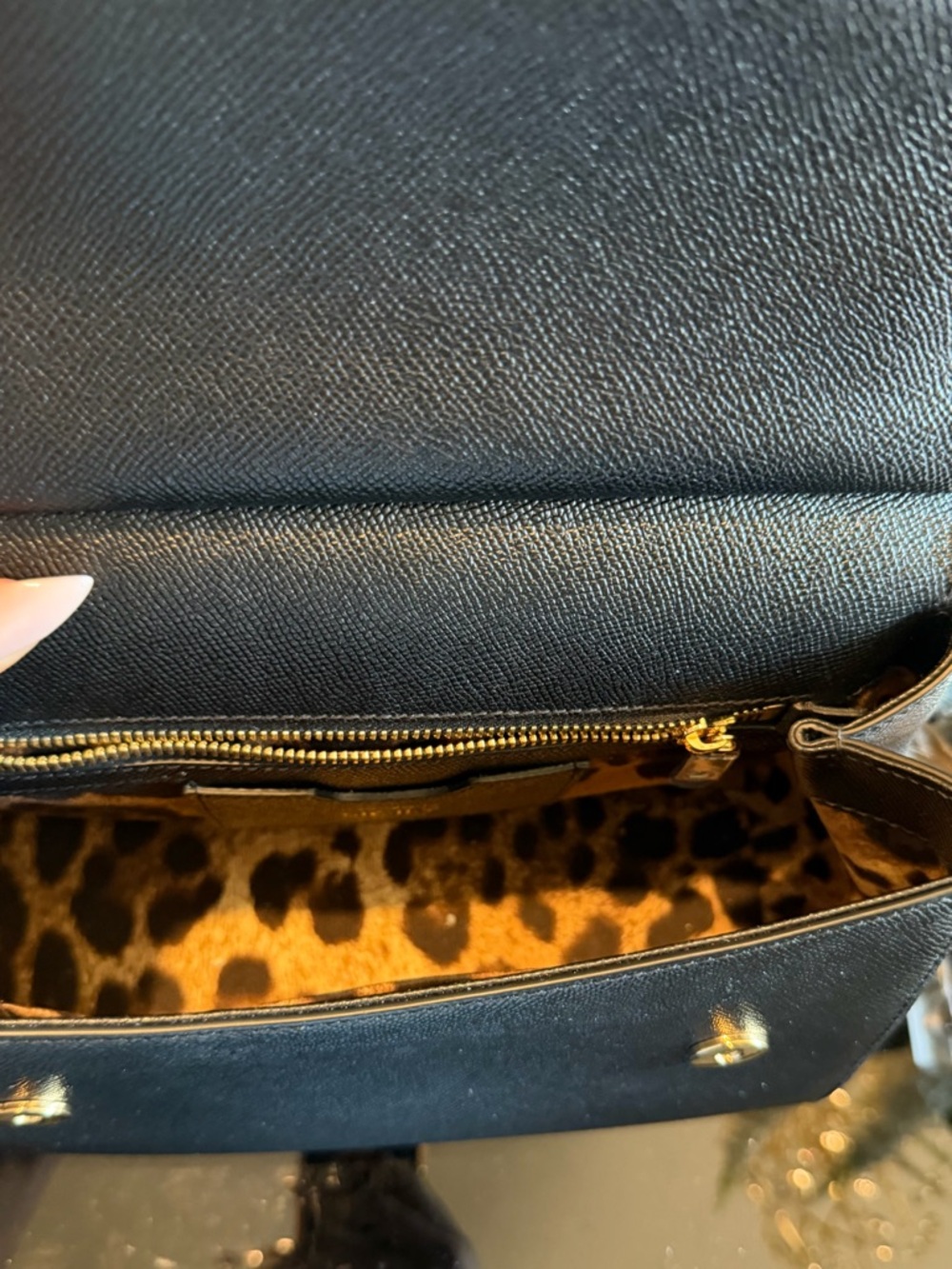 Dolce & Gabbana Black Satchel with Leopard-Print Scarf and Gold Chain Detail - Picture 6 of 7